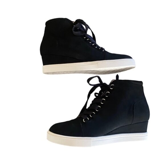 Linea Paola Brenna Black Suede Wedge Bootie 6.5 - Picture 2 of 9